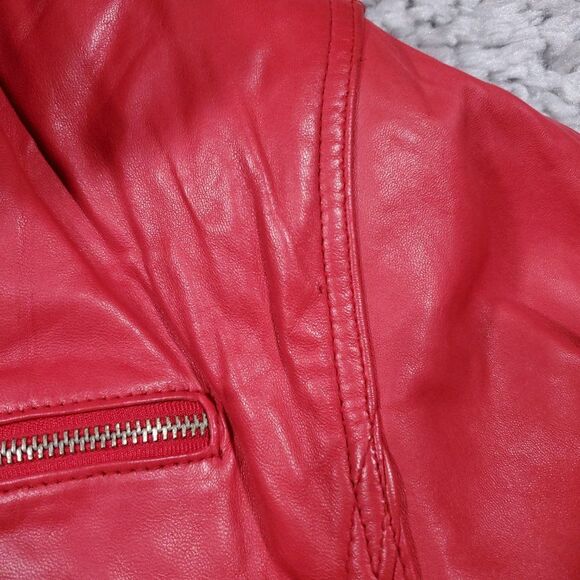 Vintage Georgetown Leather Design Hooded Biker Jacket Red Size Large Full Zip - Picture 7 of 15